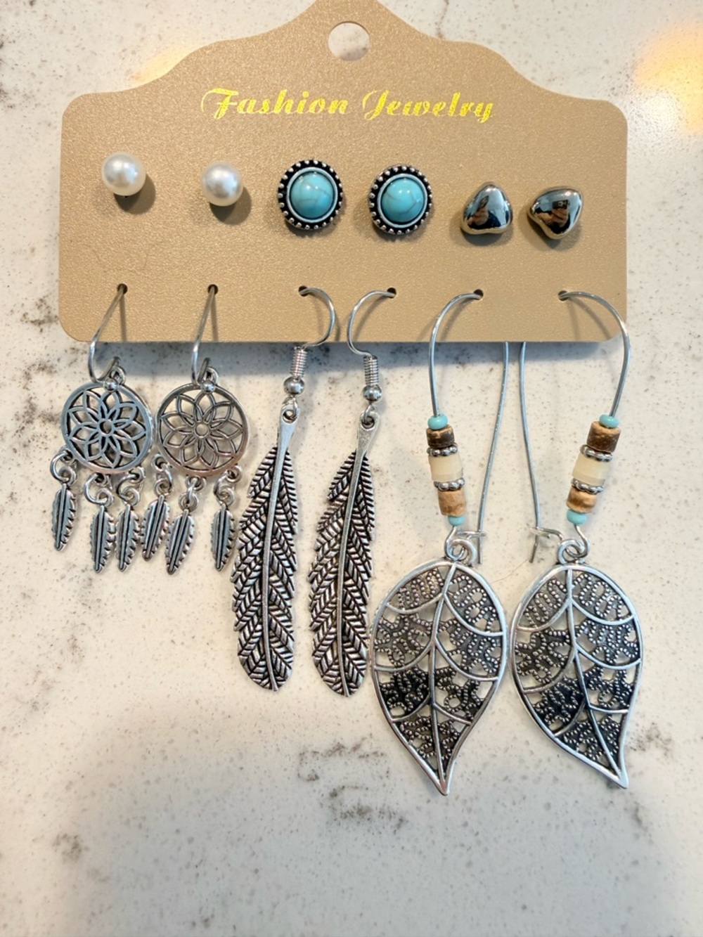 NWT-Jewelry Women’s Silver-Tone Western Earring Set with Turquoise and Pearl